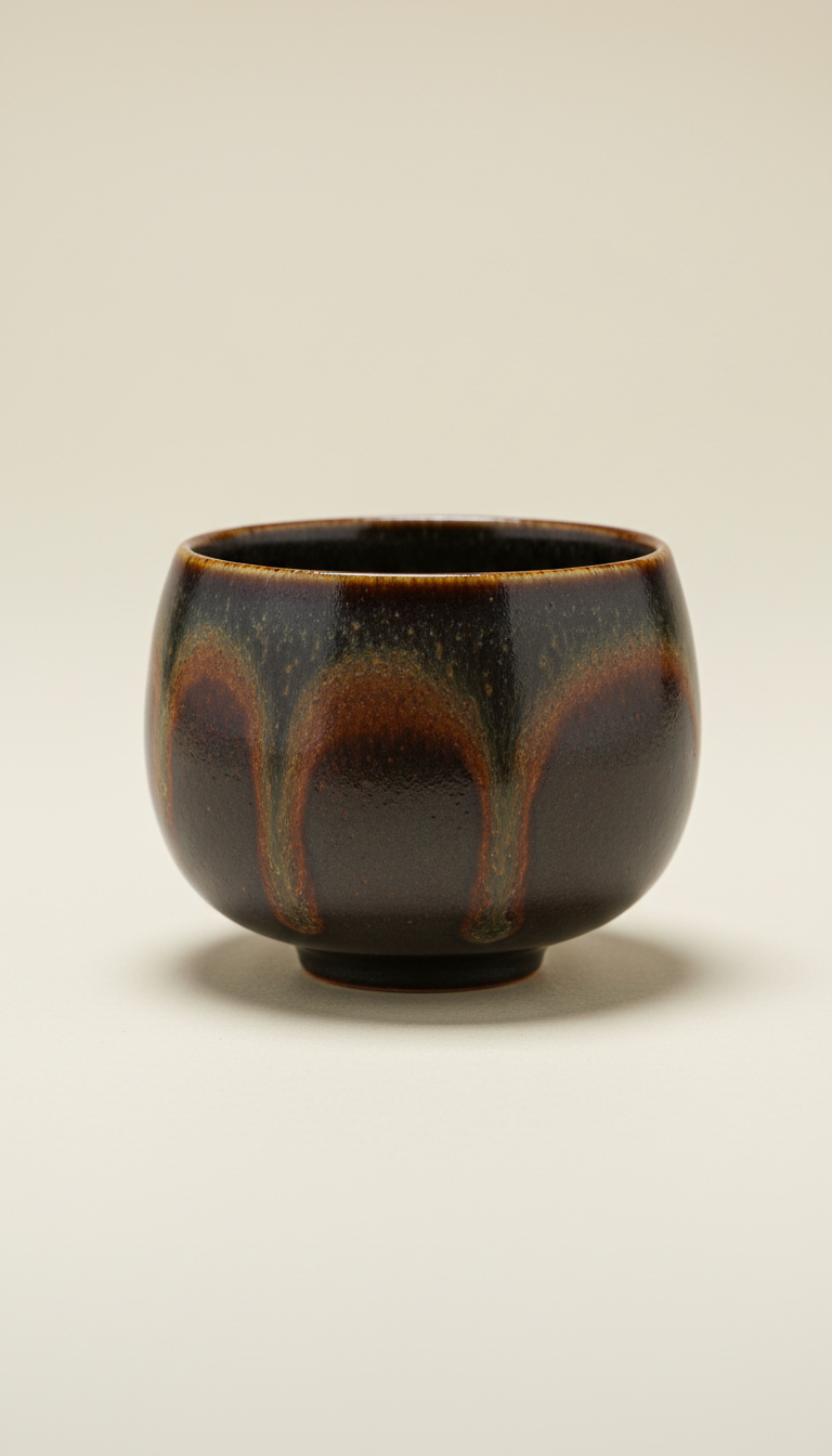 Tenmoku Glazed Teacup, Handcrafted